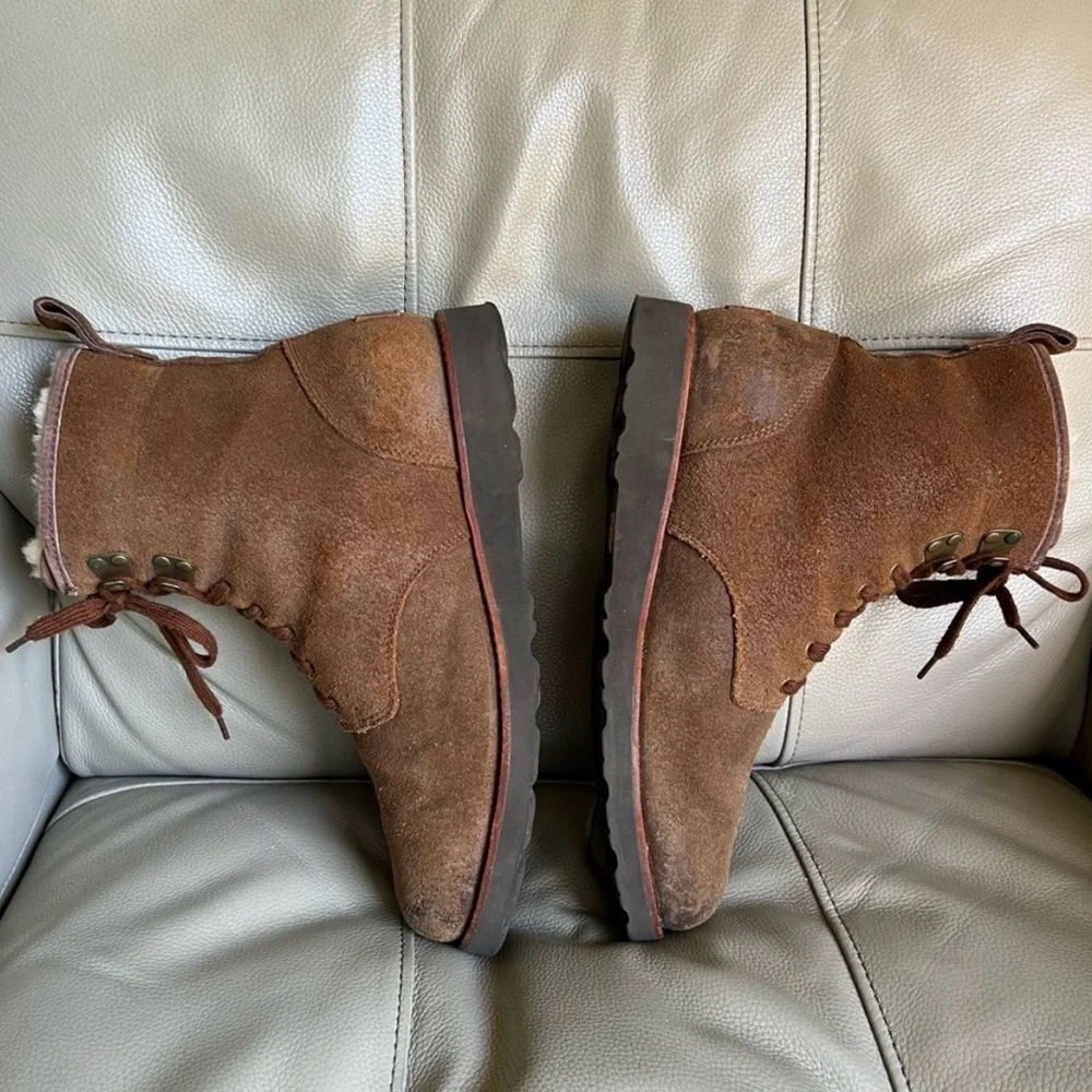 UGG Hannen TL Boots Sz 10 Waterproof Winter Leather Sheepskin Work Warm Brown